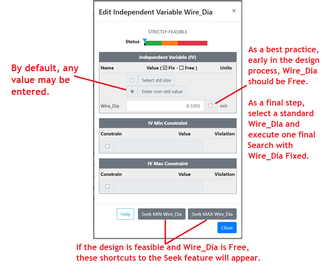 Input or edit of arbitrary values for Wire_Dia